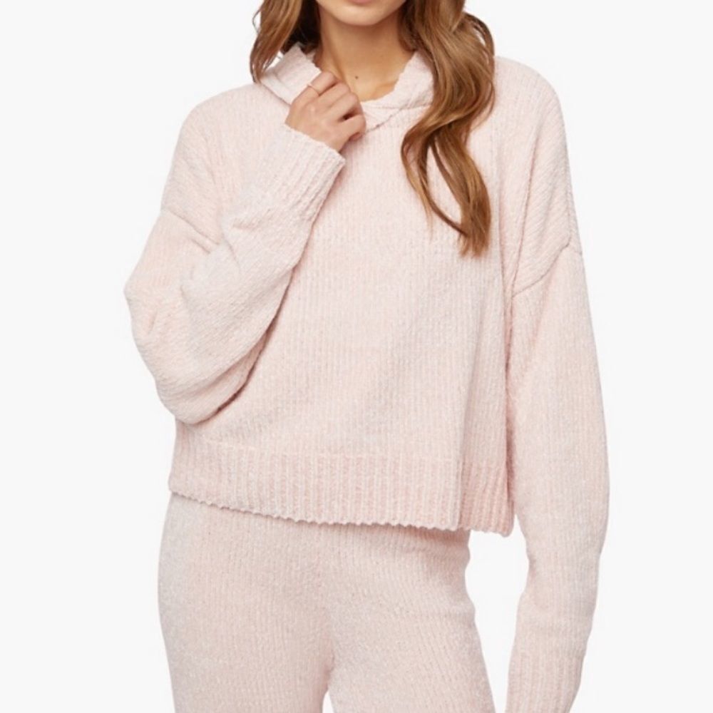 Justfab pullover Chenille lounge hoodie rosewater pink L nwt in packaging
